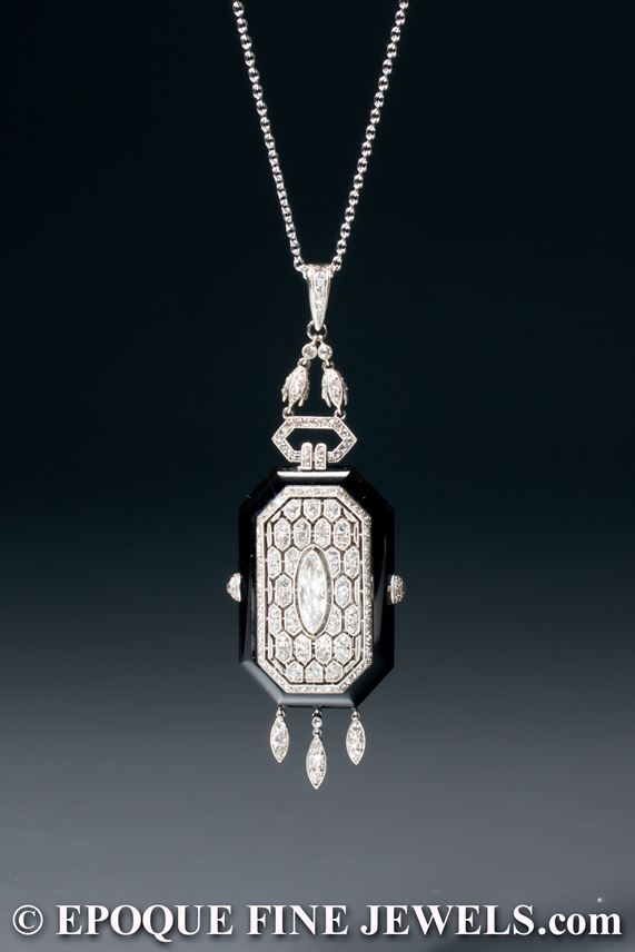   Boucheron - A very rare Art Deco onyx and diamond pendant watch | MasterArt
